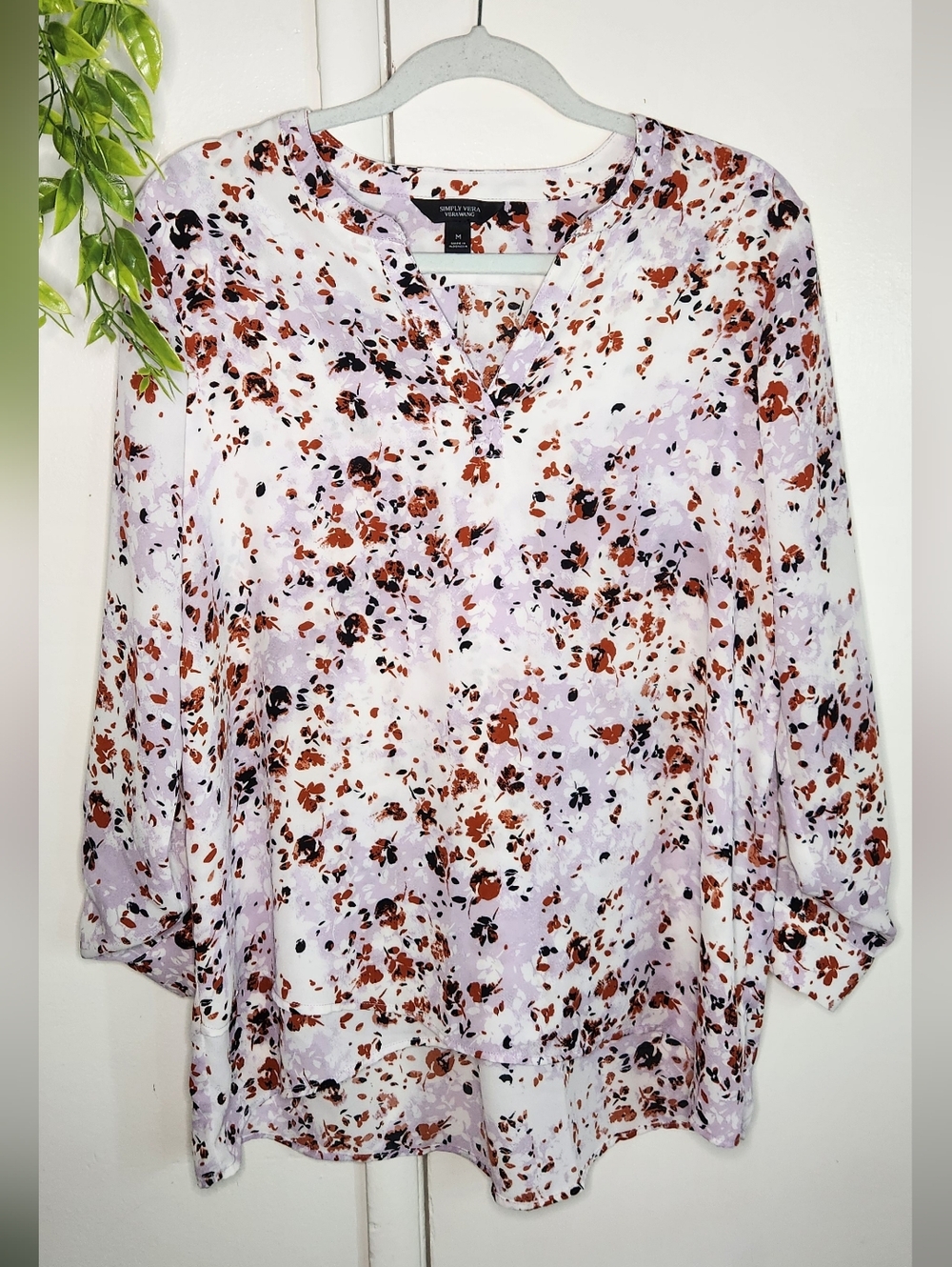 ✨️🪻Simply Vera Wang Floral Blouse| Flowy Lightweight Top Lavender Rust Print✨️
